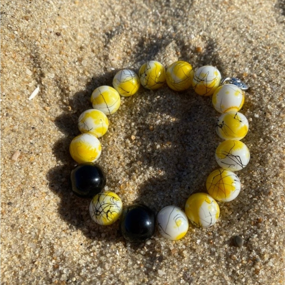 Yellow and Black Beaded Bracelet